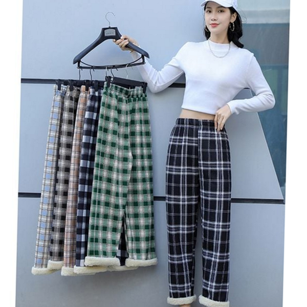 밴딩 여성 기모 바지 와이드 여자 기모 바지 겨울 - 상품 이미지