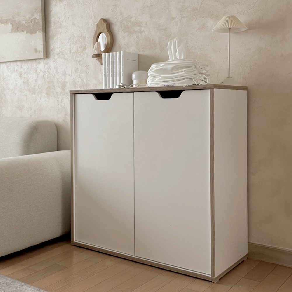 E0자재 무노 잠금가능 다용도 수납장 800x400x850mm, 2단, 화이트 (MN1569) 이미지 1