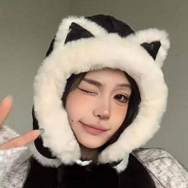 귀여운 여성 고양이 귀 모자 후드 여성 방한 모자 - 상품 이미지