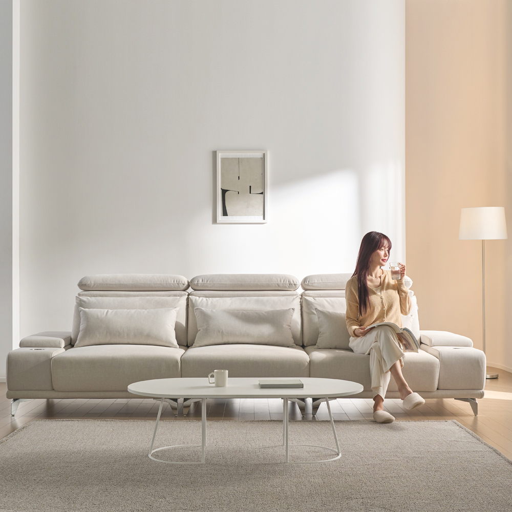 미엘라 슬라이드 모션 아쿠아텍스 쇼파 무빙 확장 패브릭 소파 sk 크림그레이, 4인용