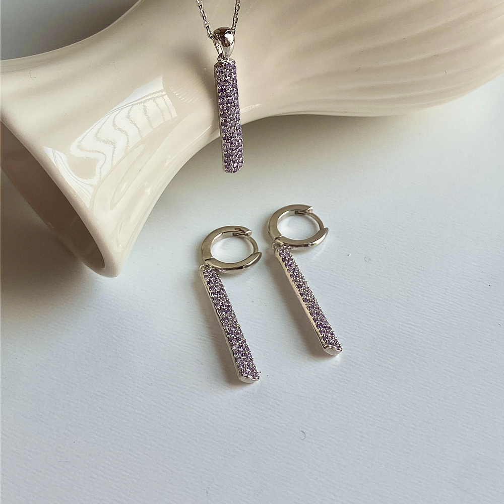 [Color Cubic] 모노그래프 파이퍼 여성 주얼리 큐빅 원터치 바 핑크 블루 데일리 목걸이 Purple 이미지 8