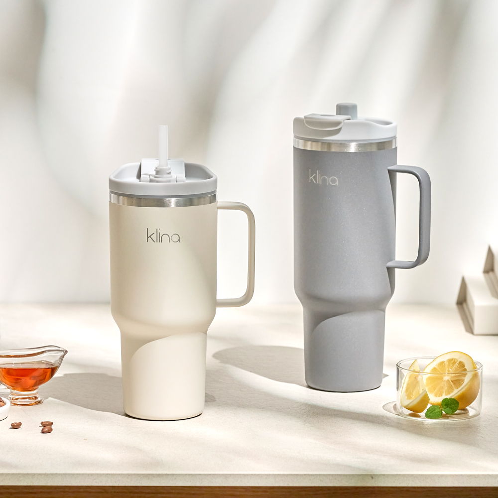 클리나 대용량 텀블러 보온보냉 빨대 텀블러 900ml, 크림 - 상세 이미지 3