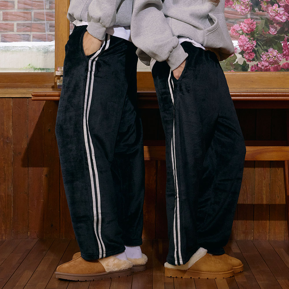 남여공용 두꺼운 울트라 밍크 수면 바지 블랙 남성 여성 겨울 따뜻한 극세사 - 상품 이미지