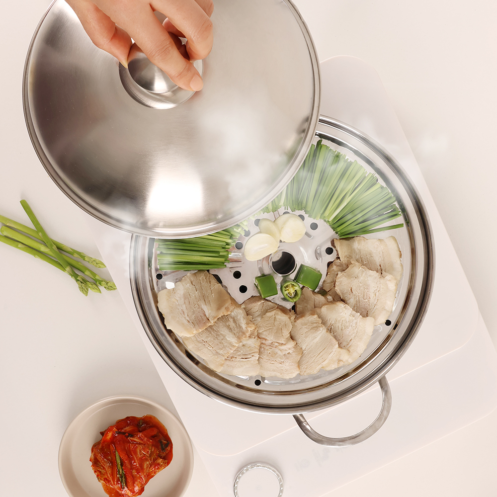 시샘 연마제 초음파 세척한 인덕션 스텐 찜기 전골 찜 냄비 + 레스팅커버 세트 20cm 이미지 6