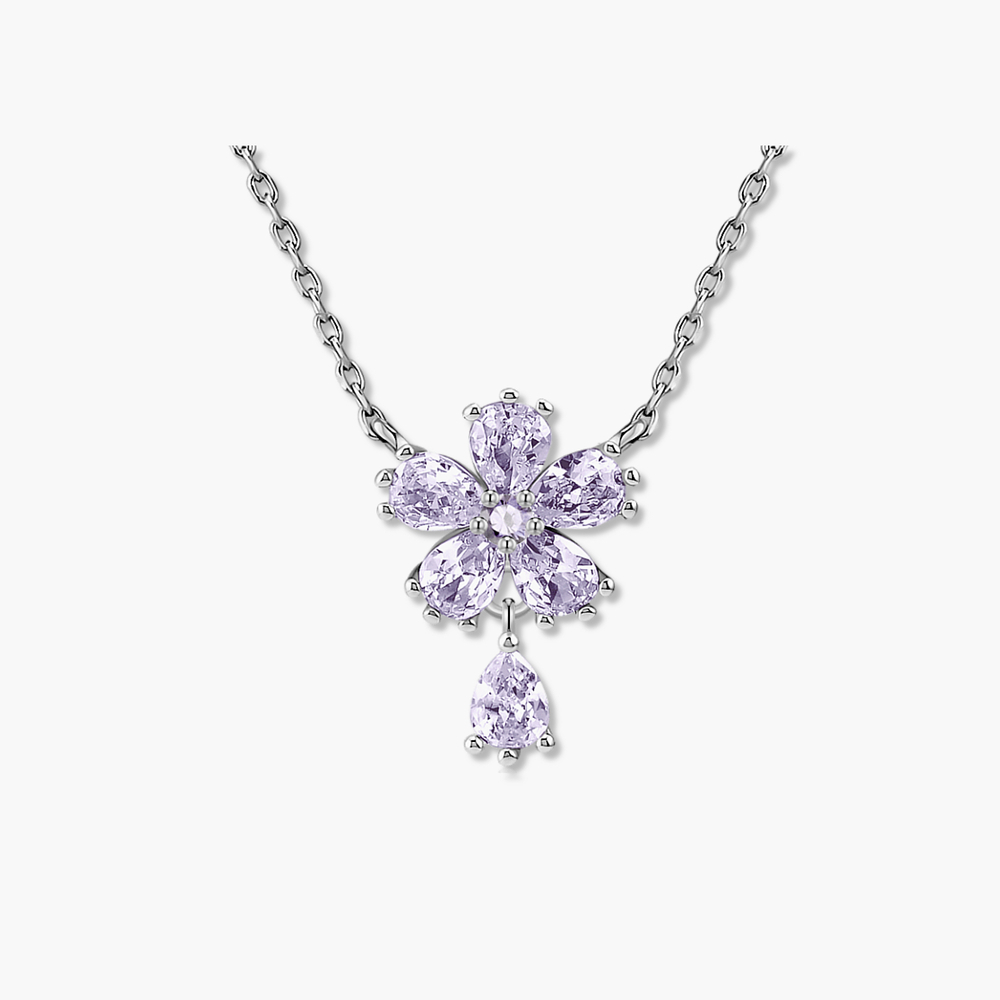 [Color Cubic] 모노그래프 칼리아 여성 주얼리 큐빅 펜던트 꽃 핑크 블루 데일리 목걸이 Purple - 상세 이미지 3