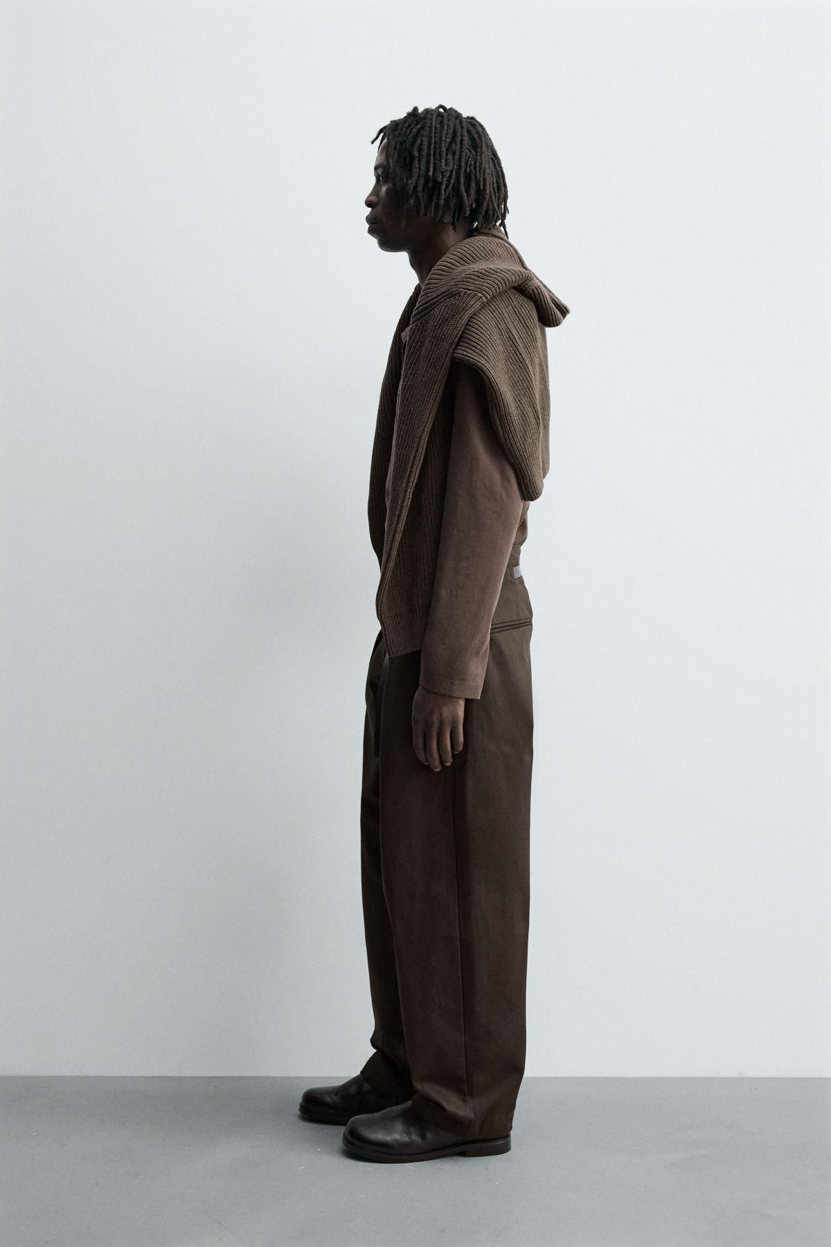 자라 테크니컬 와이드핏 플리츠 벨트 팬츠 3991/350 CHOCOLATE - 상세 이미지 4