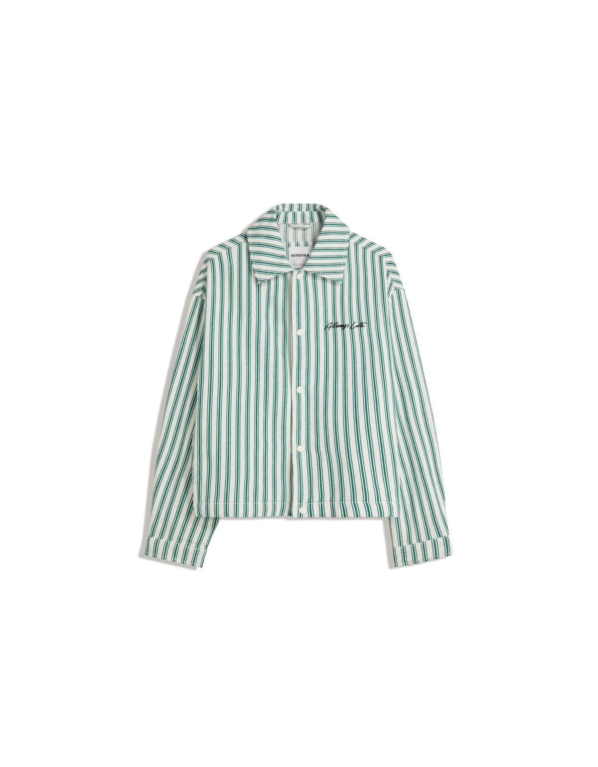 버쉬카 스트라이프 자수 긴팔 셔츠 6767/335 GREEN - 상품 이미지
