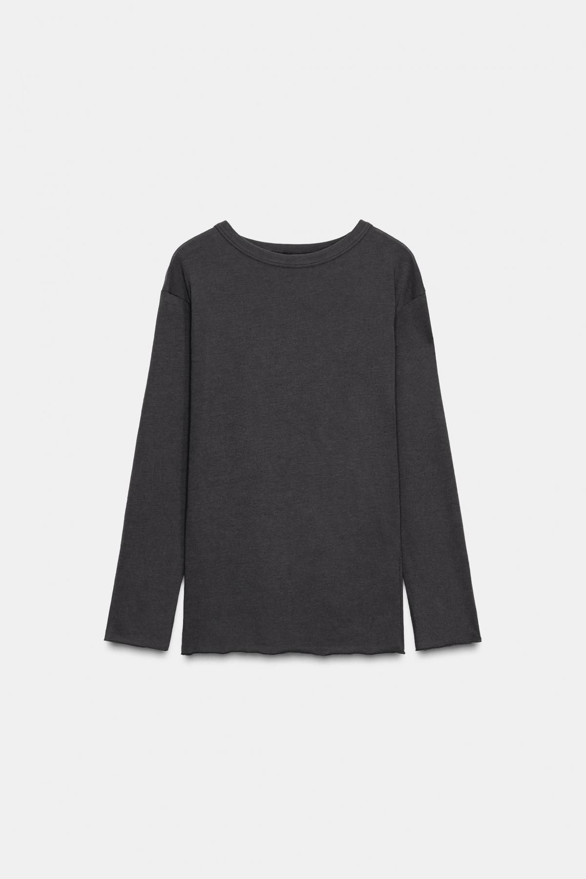 자라 다크그레이 라운드넥 긴팔 티셔츠 0264/823 CHARCOAL GREY - 메인 이미지
