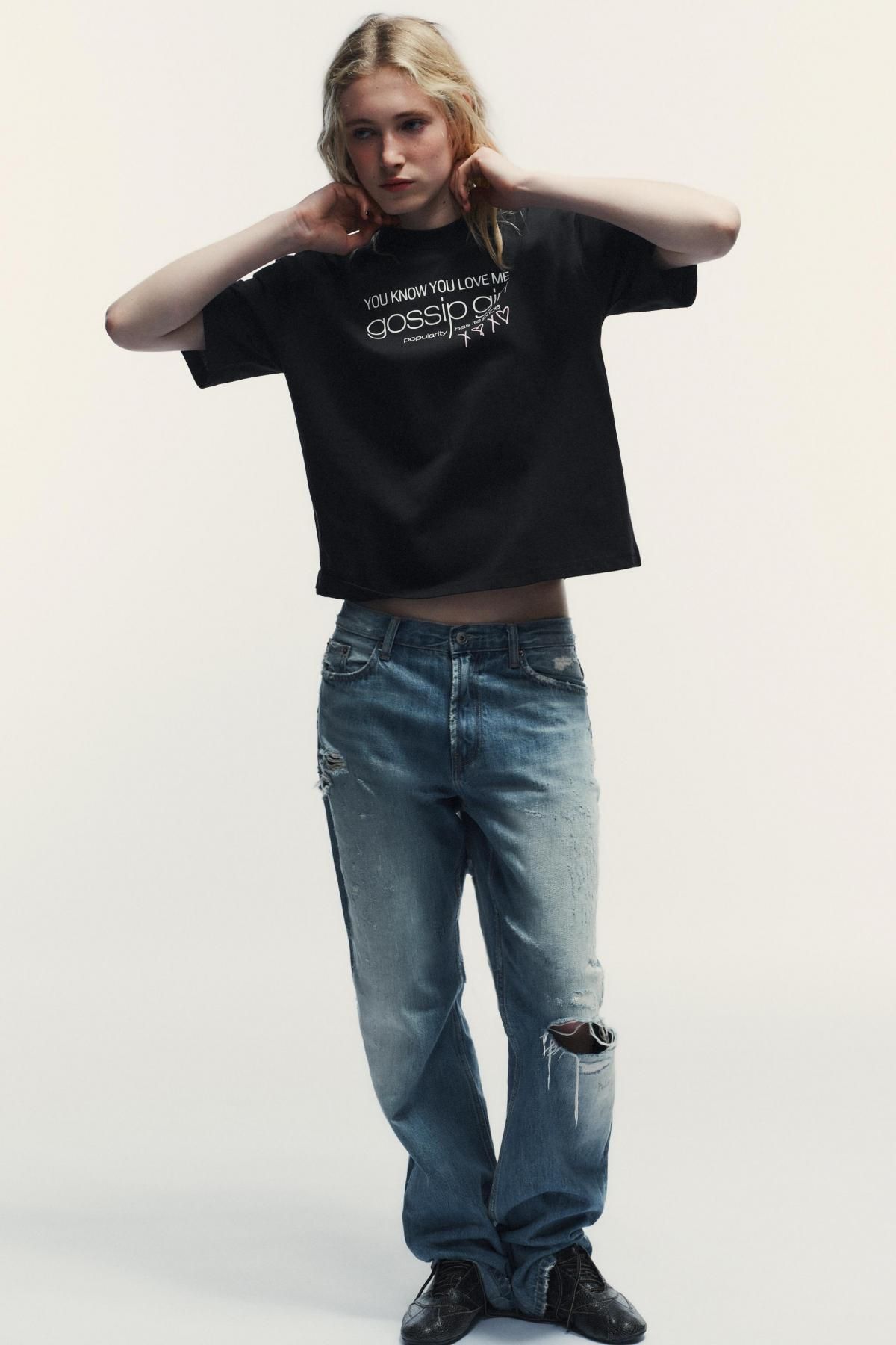 자라 가쉽걸 레터링 반팔 티셔츠 6050/047 BLACK - 상세 이미지 2