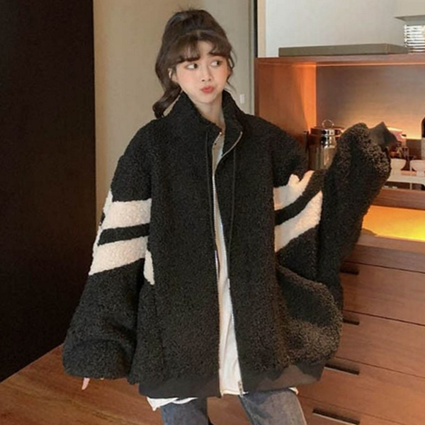 루즈핏 여성 후리스 점퍼 데일리 여자 뽀글이 점퍼 - 상품 이미지