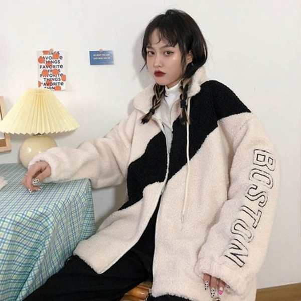 루즈핏 여성 오버핏 점퍼 양털 여성 하이넥 집업 - 상품 이미지