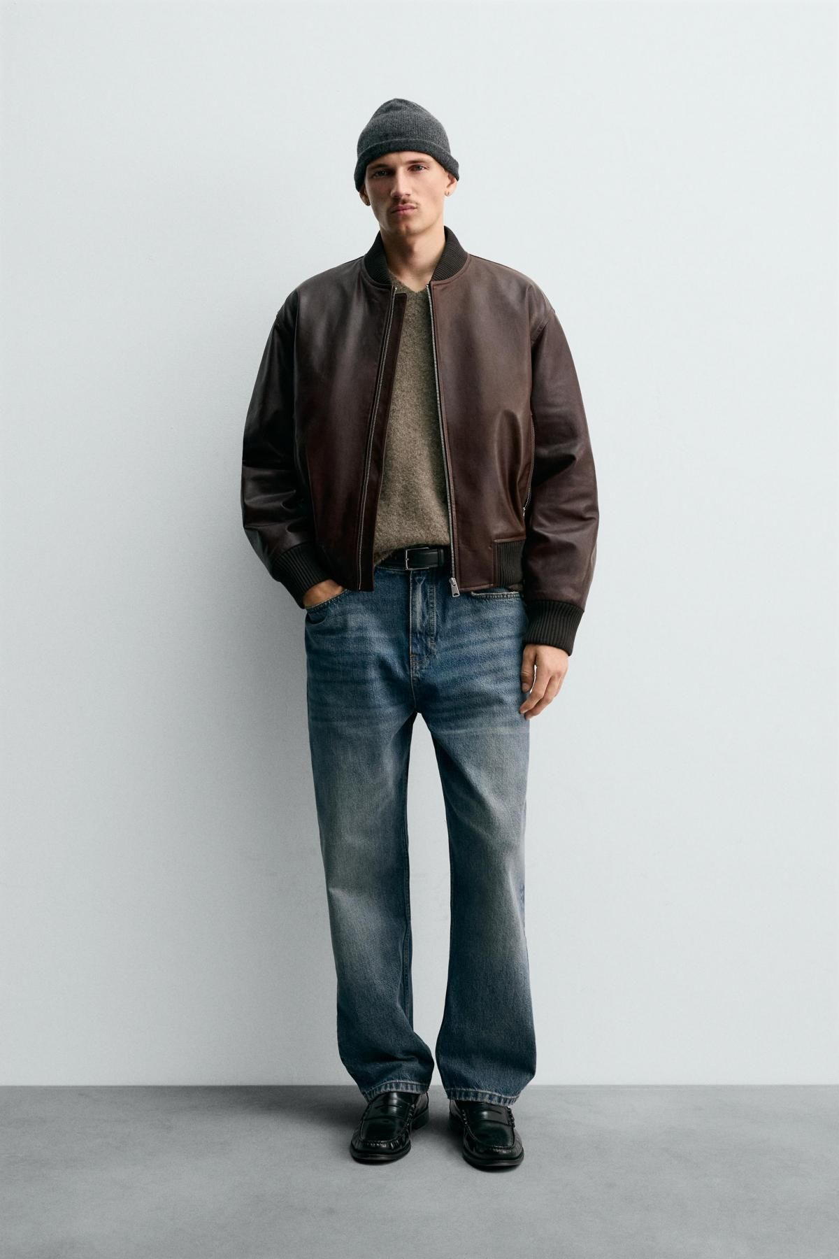 자라 빈티지 왁스드 레더 블루종 봄버 재킷 2521/223 DARK BROWN - 상세 이미지 2