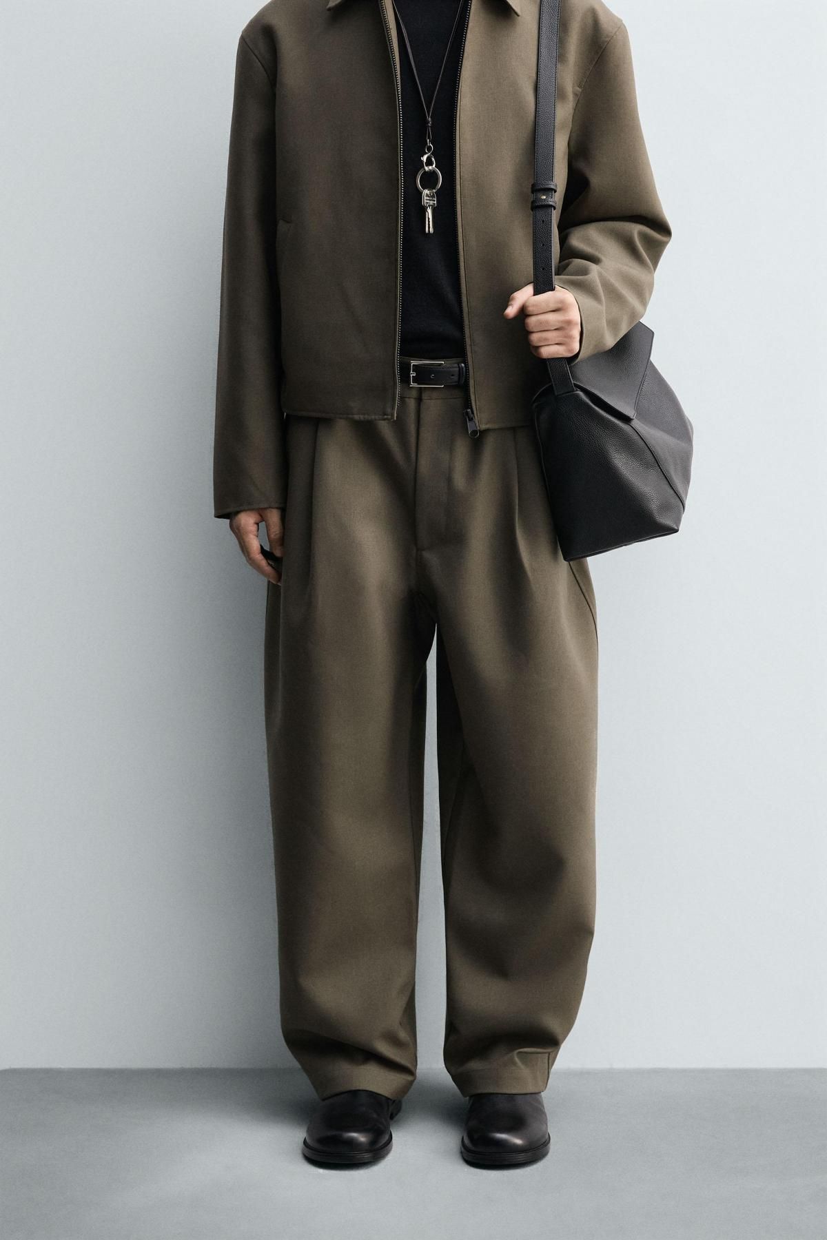 자라 벌룬핏 플리츠 와이드 슬랙스 팬츠 5854/180 KHAKI - 상품 이미지