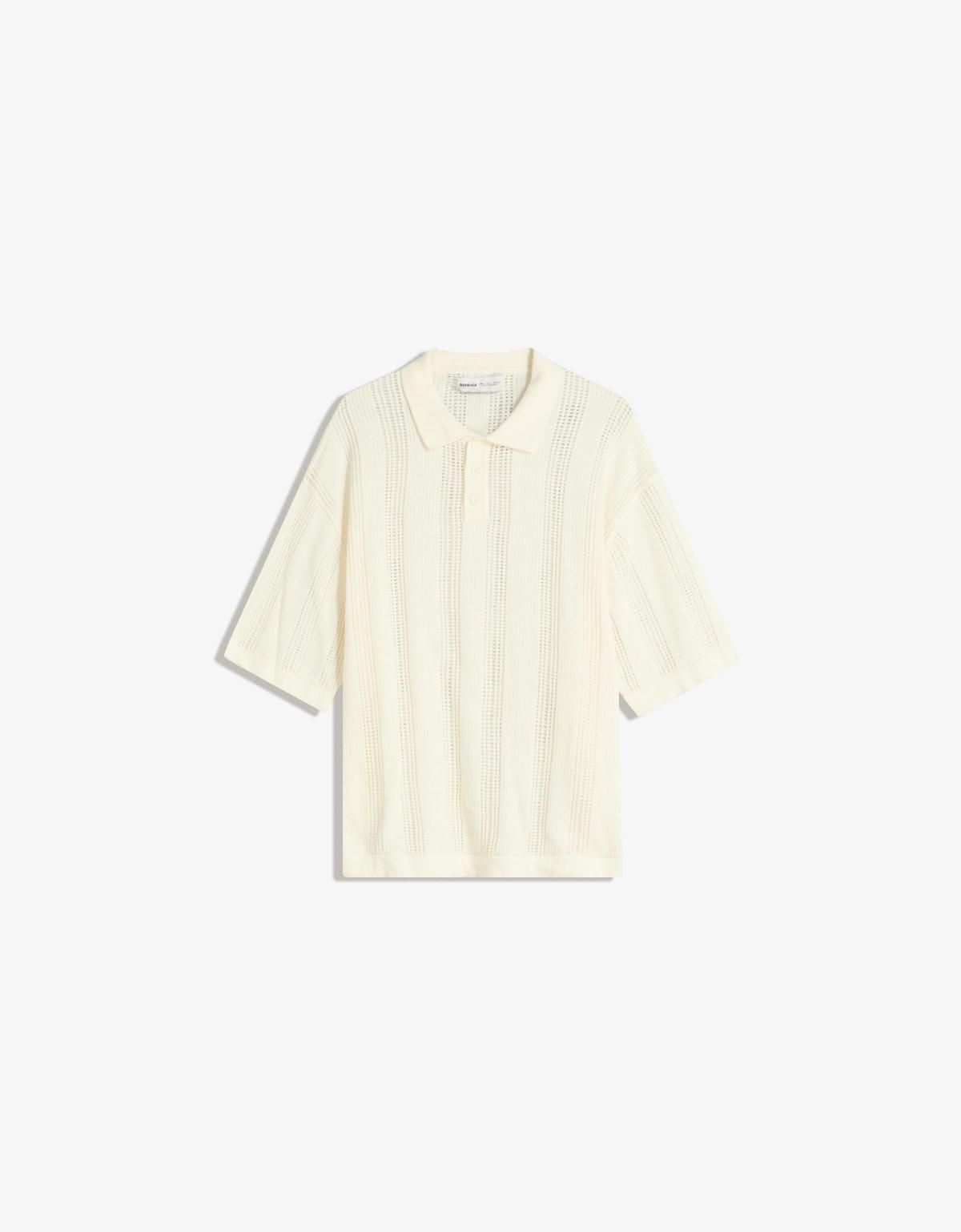 버쉬카 텍스처 오픈워크 아이보리 반팔 폴로셔츠 8240/623 OFF WHITE - 메인 이미지