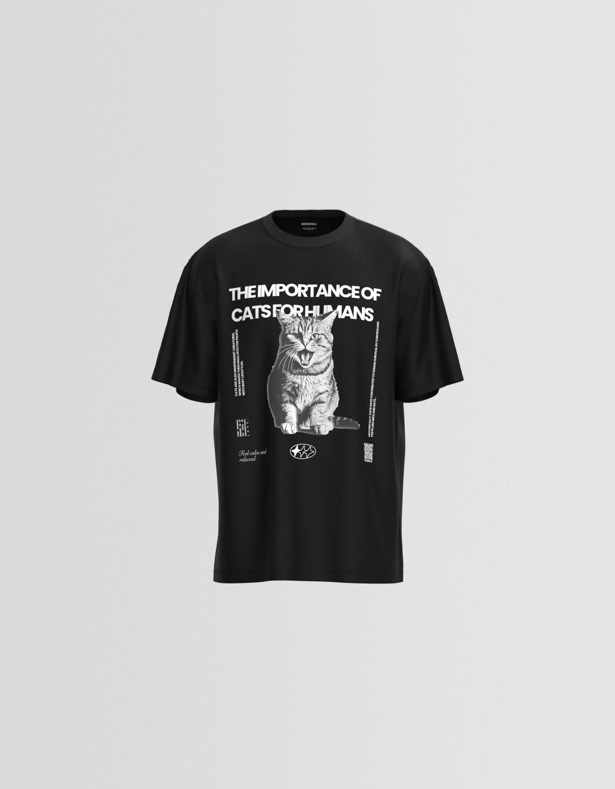 버쉬카 Bershka 웨어러블 아트 반팔 티셔츠 2353/821 BLACK - 메인 이미지
