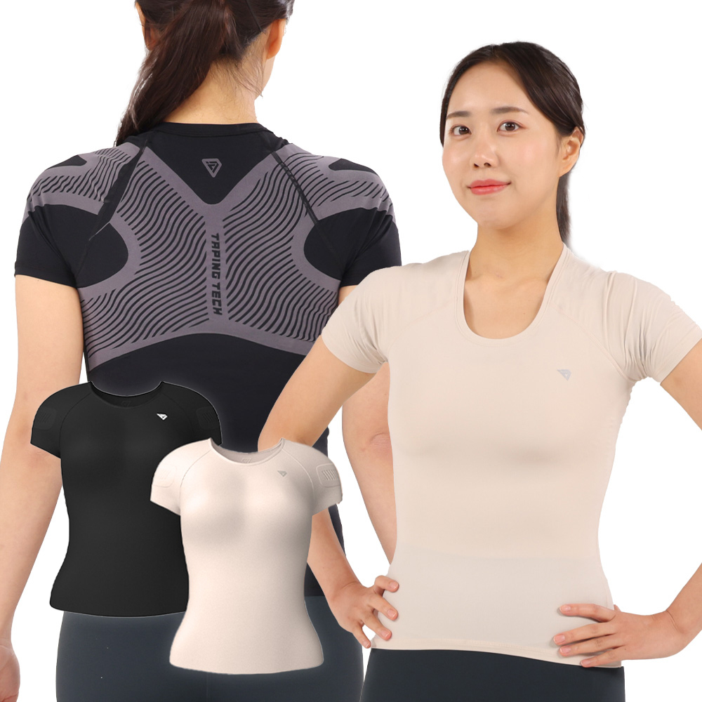 [1+1] 테이핑테크 테이핑웨어 시즌2 여성용 바른자세 티셔츠 요가 필라테스 헬스 운동 - 상품 이미지