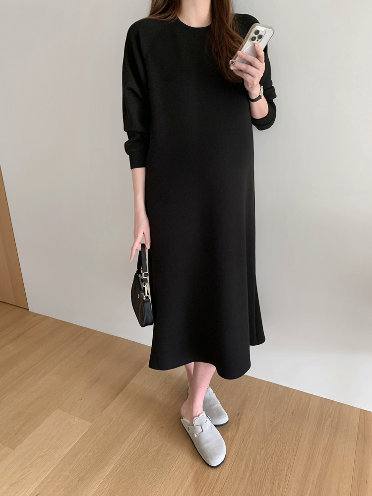 캐주얼 포켓 나그랑 스판 루즈핏 긴팔 롱 원피스 가을 겨울 원피스 여성 H라인 데일리룩