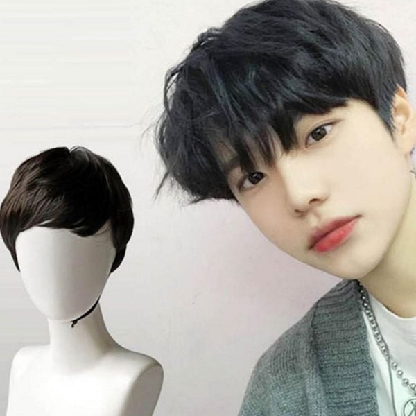 웨이브 남성 통가발 내츄럴 남자 통가발 앞머리 다운펌 - 상품 이미지