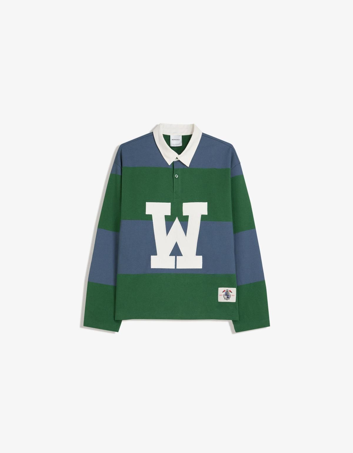 버쉬카 스트라이프 박시핏 테크니컬 긴팔 폴로셔츠 8562/190 GREEN - 상품 이미지