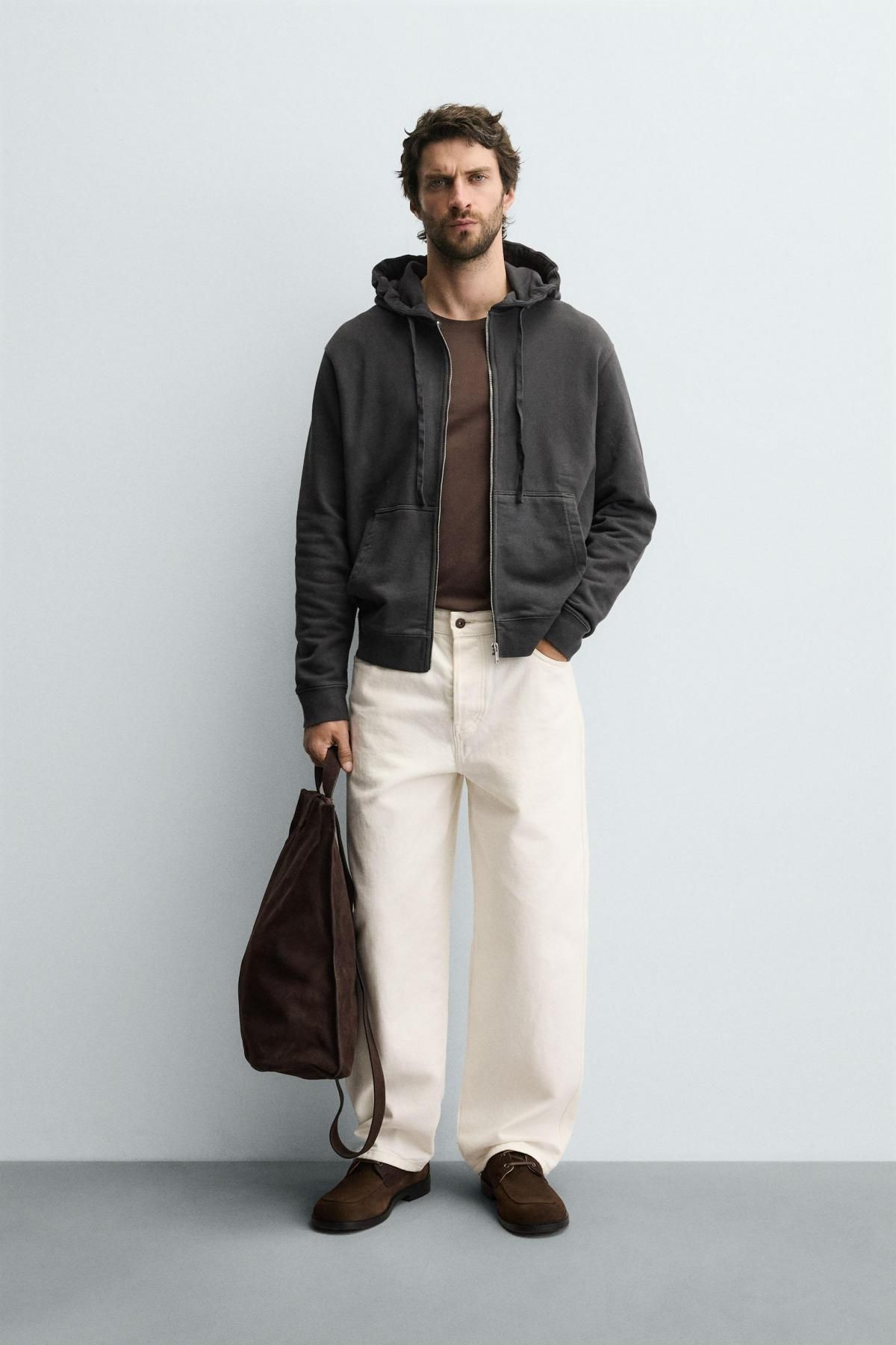 자라 베이직 블랙 집업 후드 스웨트셔츠 4092/360 FADED BLACK - 상세 이미지 2