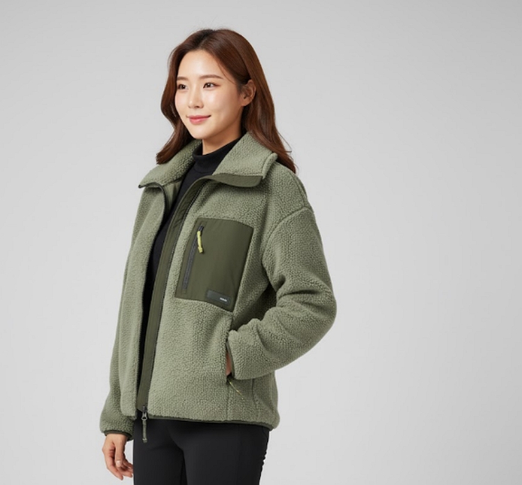 네파 여성 간절기 초겨울 벌키플리스 보아퍼 스텐넥 아웃도어 플리츠 자켓 - 상세 이미지 4