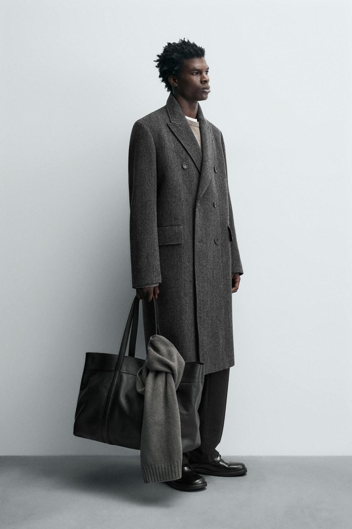 자라 클래식 헤링본 울블렌드 더블 코트 6843/863 BROWN MARL - 상세 이미지 5