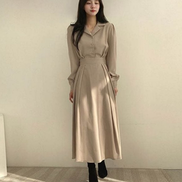 베이직 여성 롱 원피스 캐주얼 여자 롱 원피스 데일리 - 상품 이미지