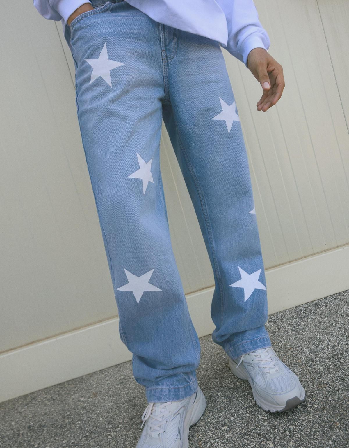 버쉬카 스타 프린팅 스트레이트핏 데님 청바지 5389/335 LIGHT BLUE - 상품 이미지