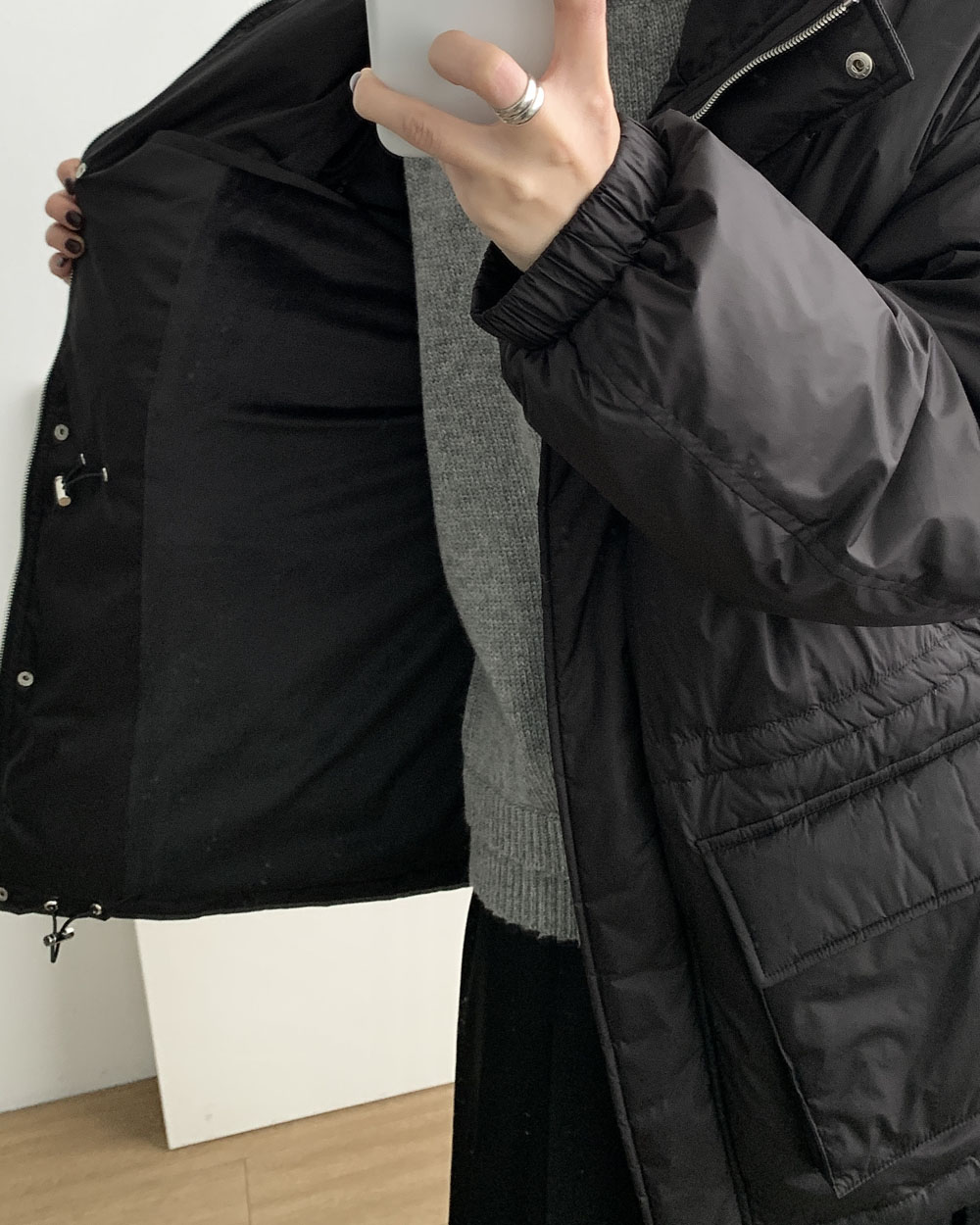 소프티 하프패딩 덕다운 안감후리스 허리스트링 가벼운 패딩 웨어링무드 (2c) - 상세 이미지 2