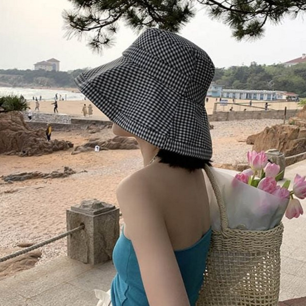 데일리 도트 벙거지 모자 바캉스 패션 벙거지 모자 스트링 - 상품 이미지