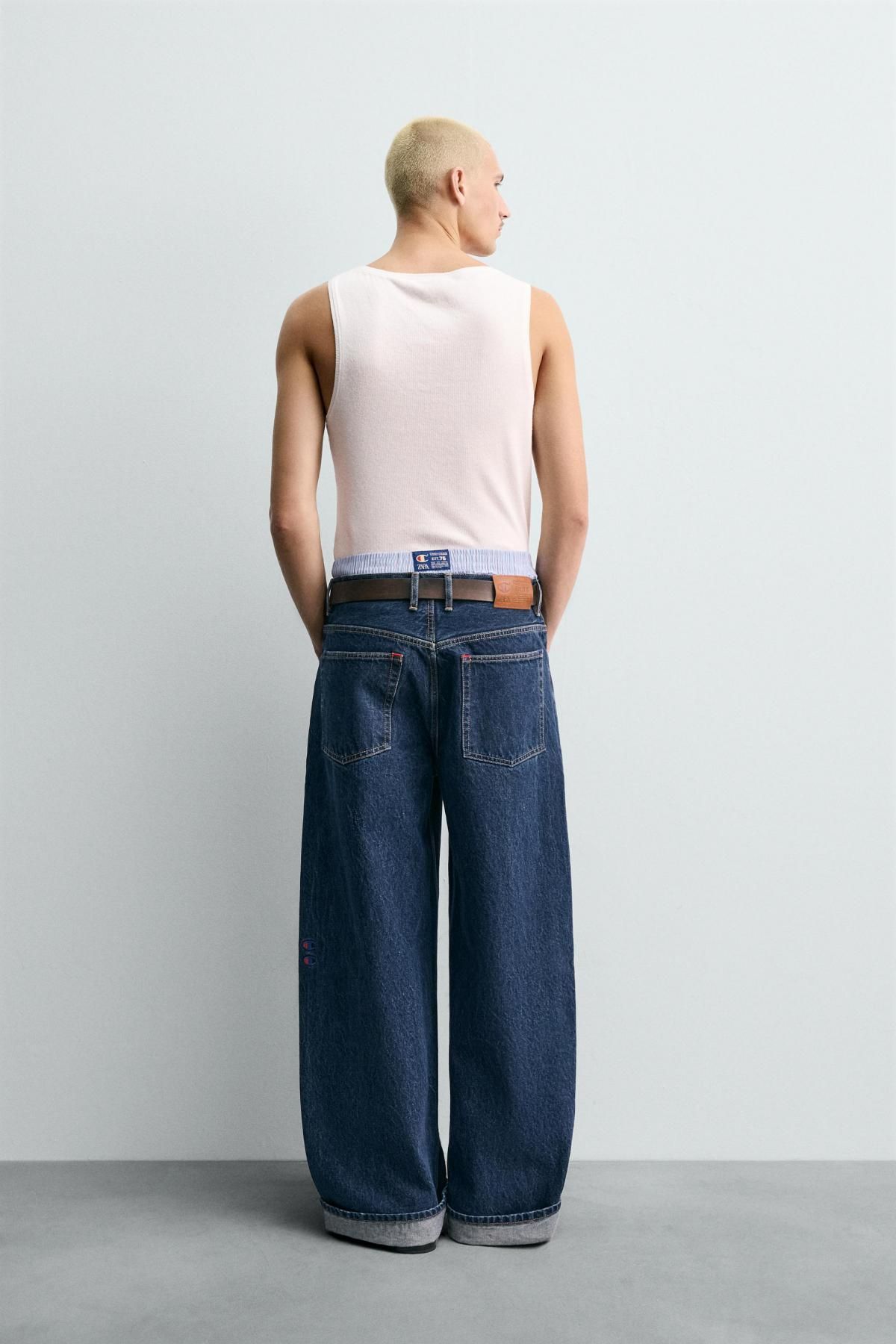 자라 와이드핏 배기 데님 청바지 X 챔피온 0840/327 BLUE - 상세 이미지 4
