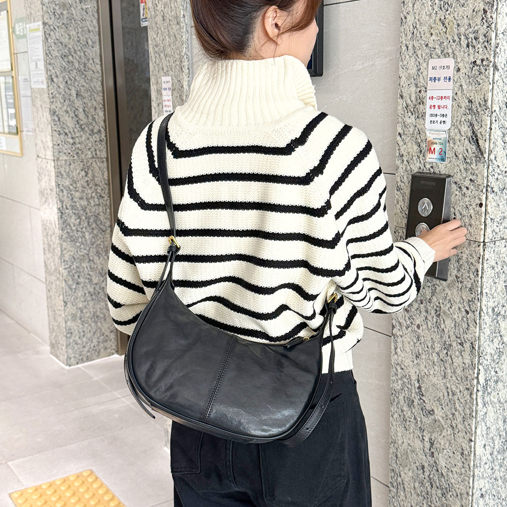 천연 소가죽 라운드 숄더백 클래식한 곡선 호보백 프리미엄 반달 고급 가죽 크로스 숄더가방 - 상세 이미지 5