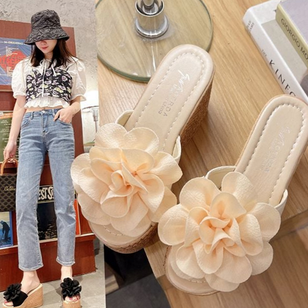 키높이 여성 통굽 슬리퍼 플라워 여자 통굽 슬리퍼 웨지