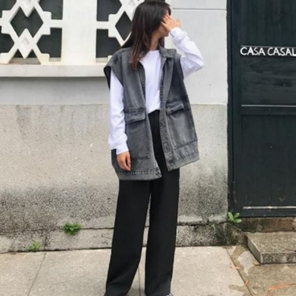 루즈핏 여성 데님 베스트 오버핏 여성 데님 조끼 데일리 - 상품 이미지