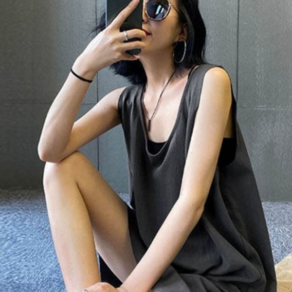 데일리 여성 민소매 원피스 캐주얼 여성 루즈핏 원피스 라운드 - 상품 이미지