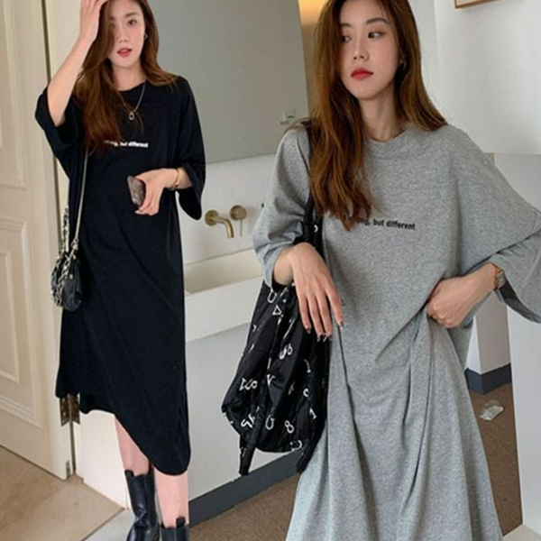 루즈핏 여자 반팔 원피스 데일리 여성 라운드 원피스 - 상품 이미지