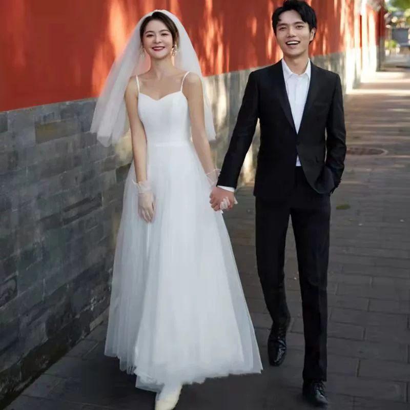 셀프웨딩드레스 신혼여행 스냅 촬영 원피스 화이트 S - 메인 이미지