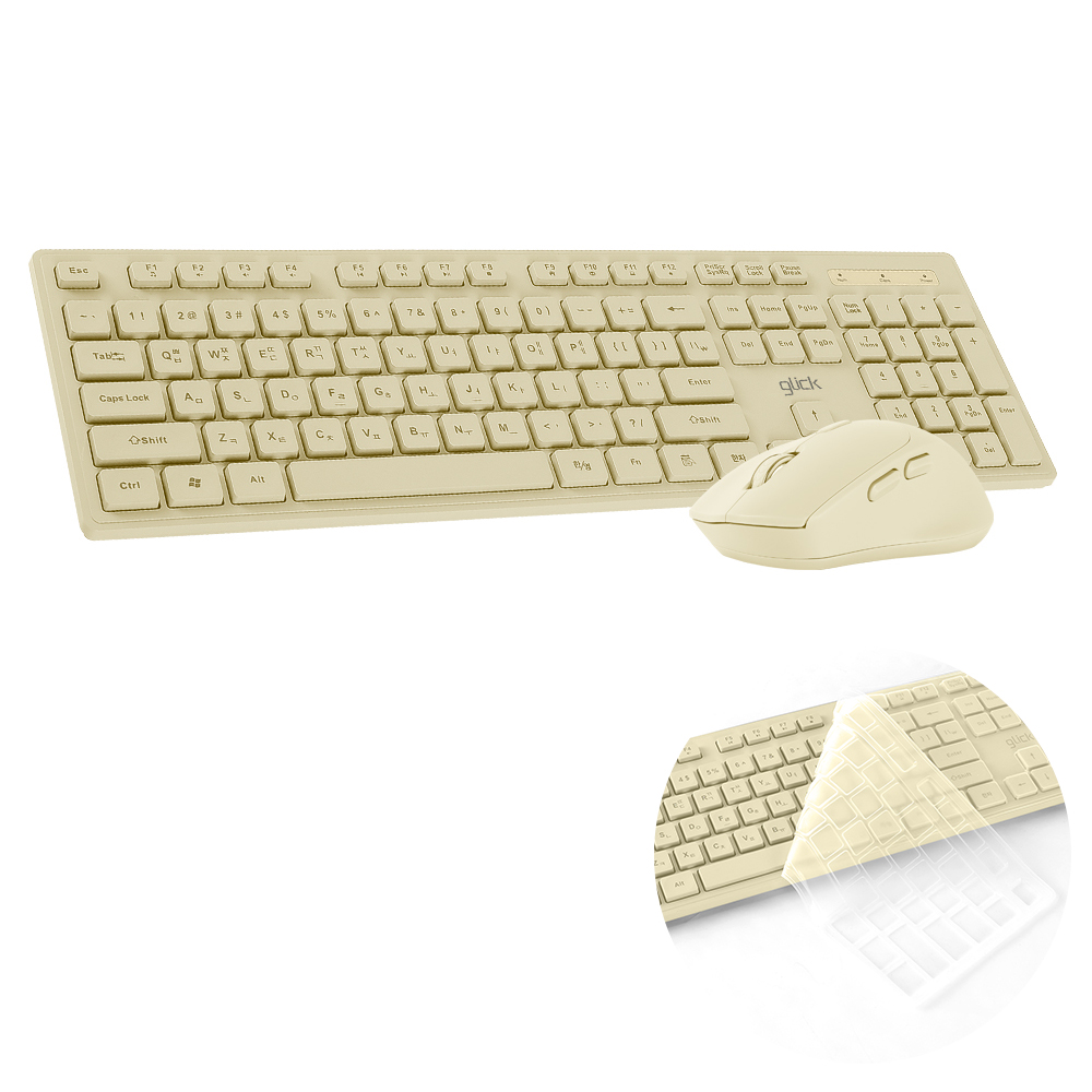 지클릭커 오피스프로 WMK10 인체공학 슬림 무소음 무선 키보드 마우스 세트 옐로우 - 상품 이미지