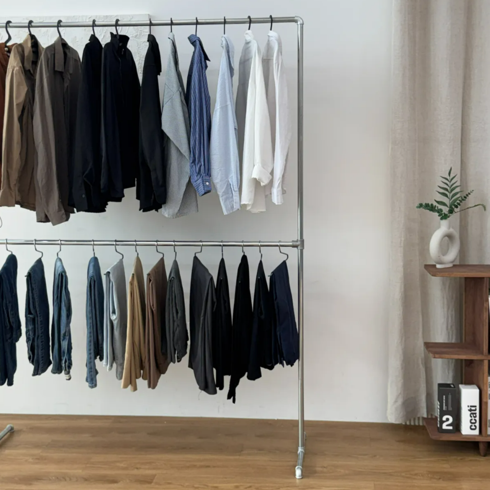 철제 2단 파이프행거 옷가게 스탠딩 이동식 매장용 튼튼한 헹거 가로1.2X높이1.8M