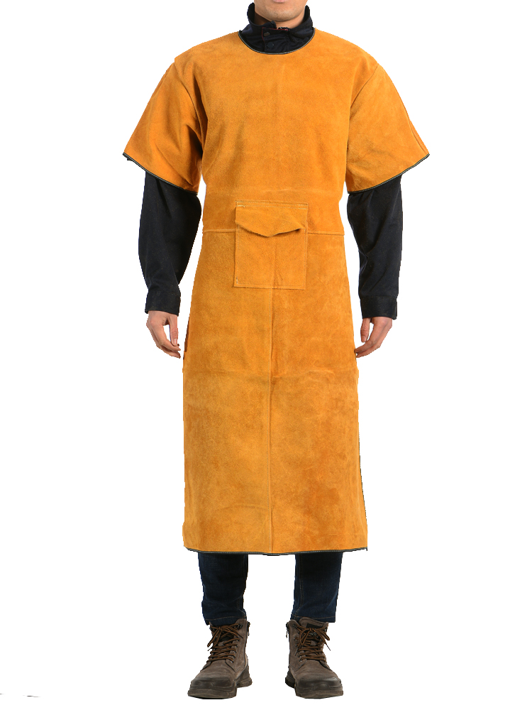 소가죽 용접 앞치마 작업복 보호복 방열 단열 의류 우피 작업용 방염 보호구 오렌지 85cm XXL - 상품 이미지