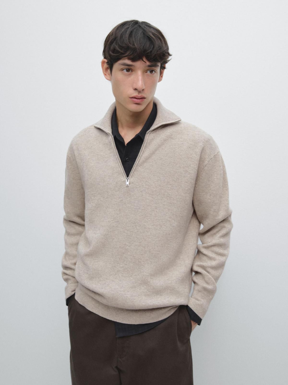 마시모두띠 울 혼방 모크넥 집업 니트 스웨터 1088/238 SAND BROWN - 상세 이미지 3