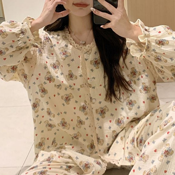 루즈핏 여성 잠옷 투피스 여자 잠옷 상하의 세트 - 상품 이미지