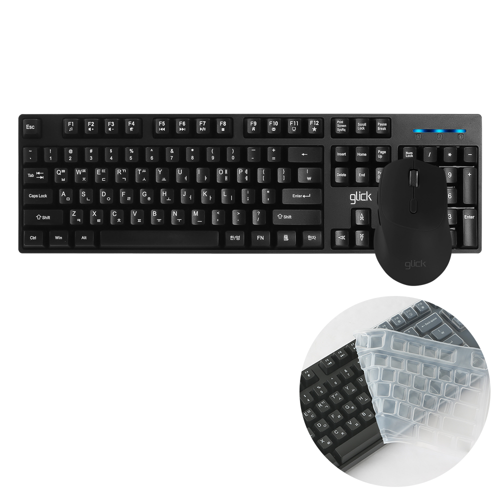 지클릭커 오피스프로 WMK60 스탠다드 M 무선 키보드 인체 공학 무소음 마우스 키스킨 포함 세트 블랙