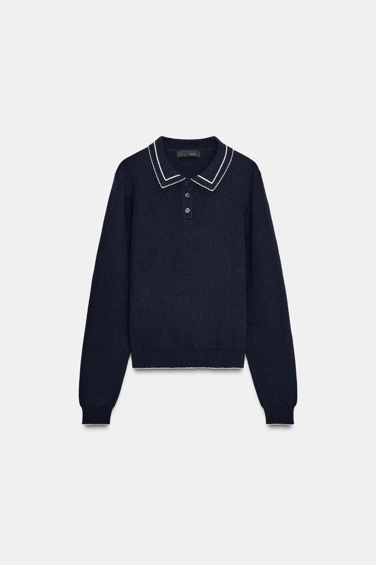 자라 테크니컬 배색 니트 폴로 셔츠 5755/151 DARK NAVY - 상품 이미지