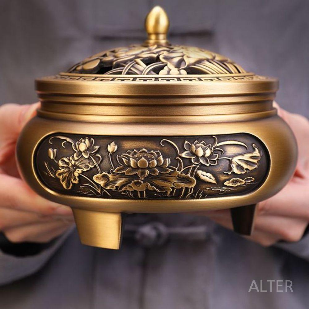 향로 황동 향 대형 연꽃 제사 향꽂이 사찰 받침대 특대형 동향로 (약 3.2kg) - 상세 이미지 2