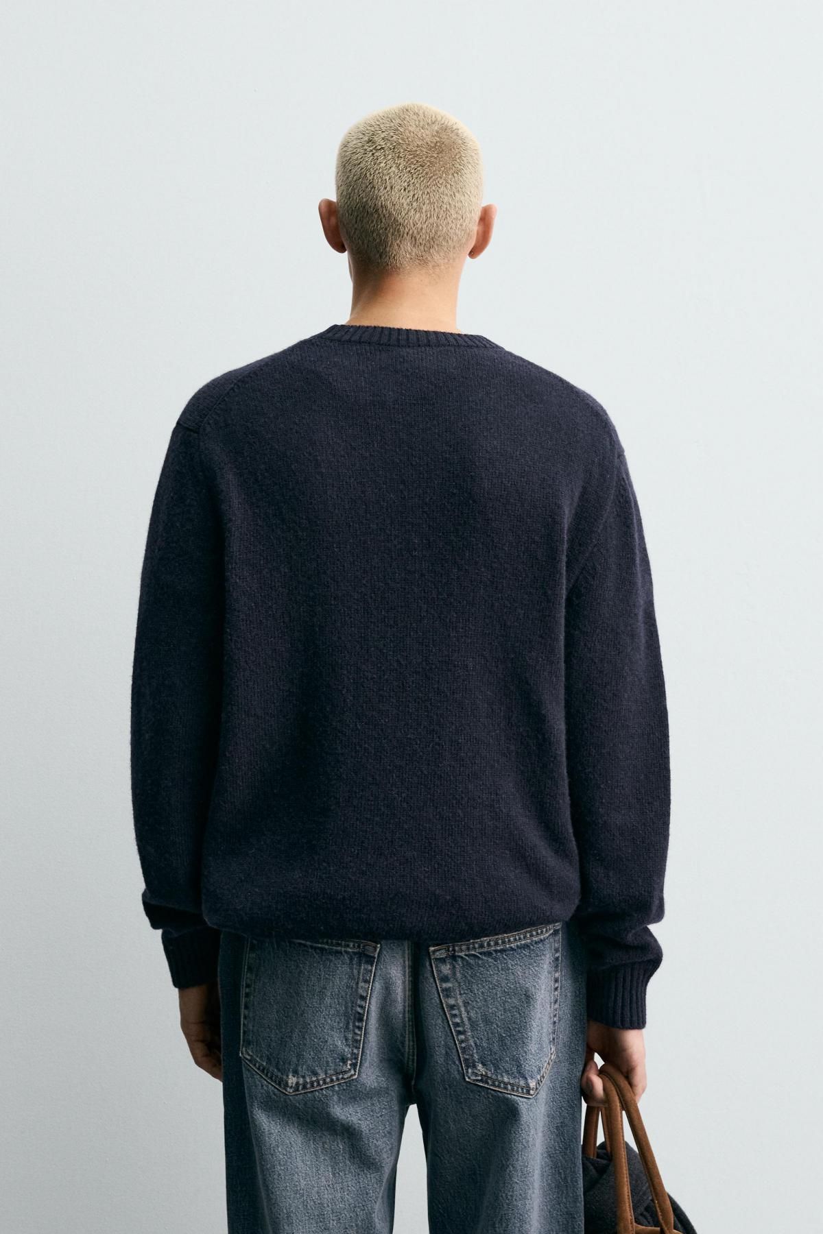자라 프리미엄 울 라운드넥 니트 스웨터 2632/308 DARK NAVY - 상세 이미지 4