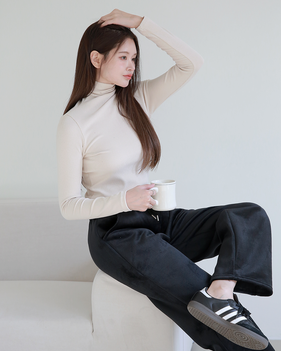 DDO 겨울 여자 융기모 골덴 코듀로이 스판 밴딩 기본 일자핏 팬츠 - 상세 이미지 3