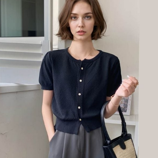데일리 여성 크롭 가디건 꽈배기 여성 반팔 가디건 라운드 - 상품 이미지