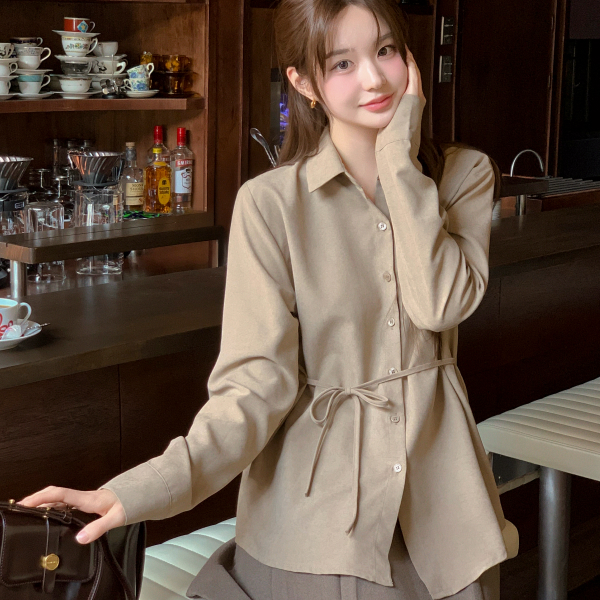 스웨이드 백 스트랩 셔츠 블라우스 bs8539 - 상품 이미지