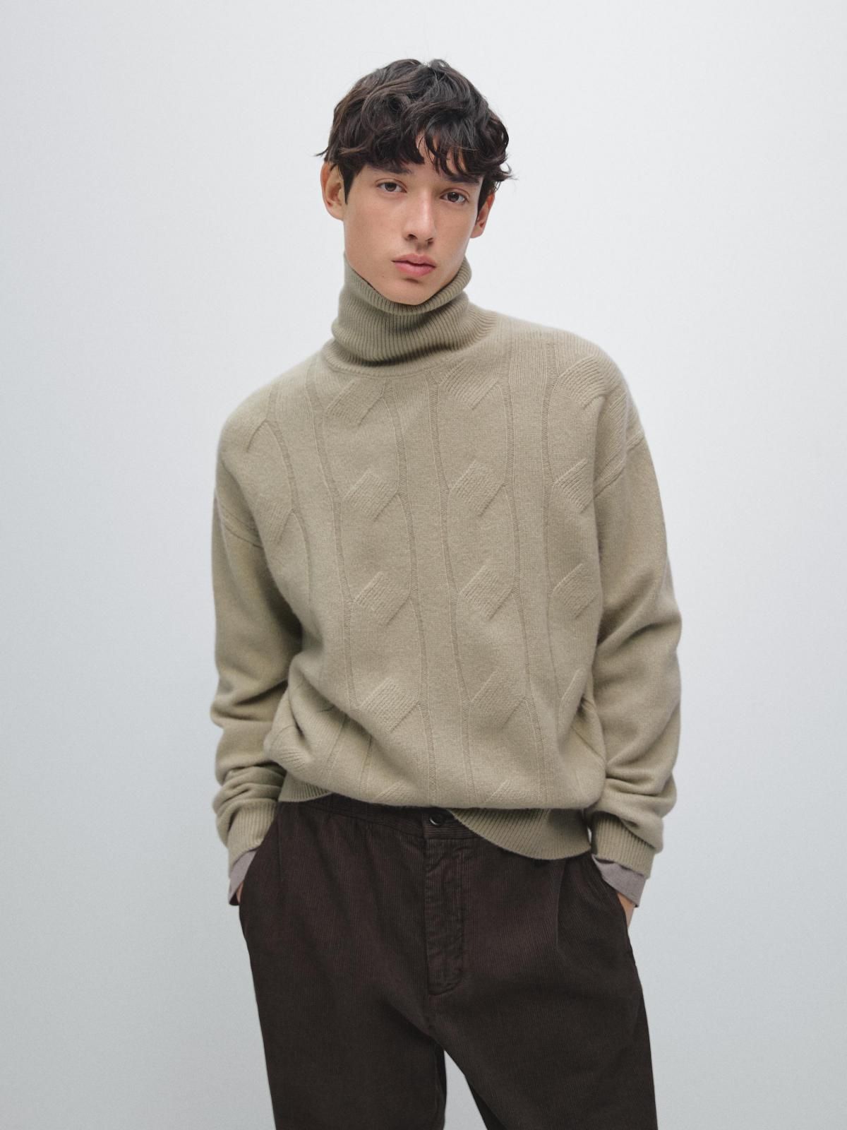 마시모두띠 울블렌드 터틀넥 케이블 니트 스웨터 1152/233 BEIGE - 상세 이미지 3